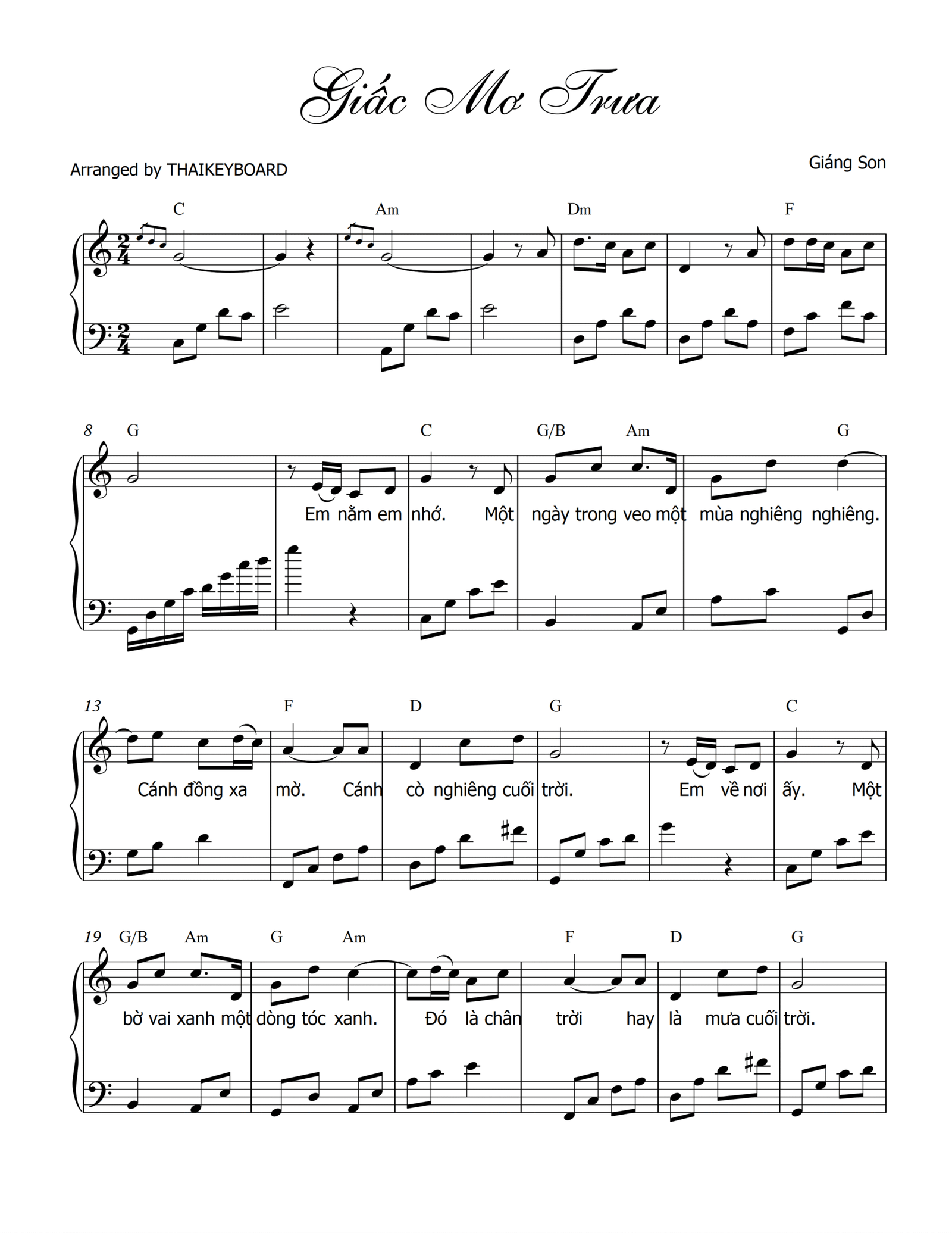 [SHEET PIANO] Giấc Mơ Trưa -  Thùy Chi